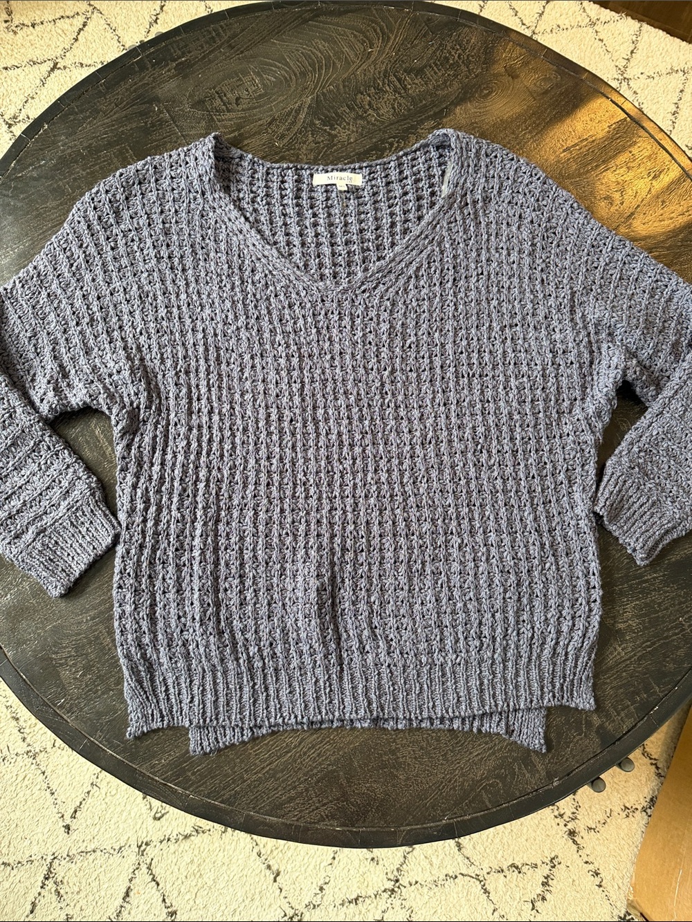 Miracle Textured V-Neck Sweater - Slate Blue